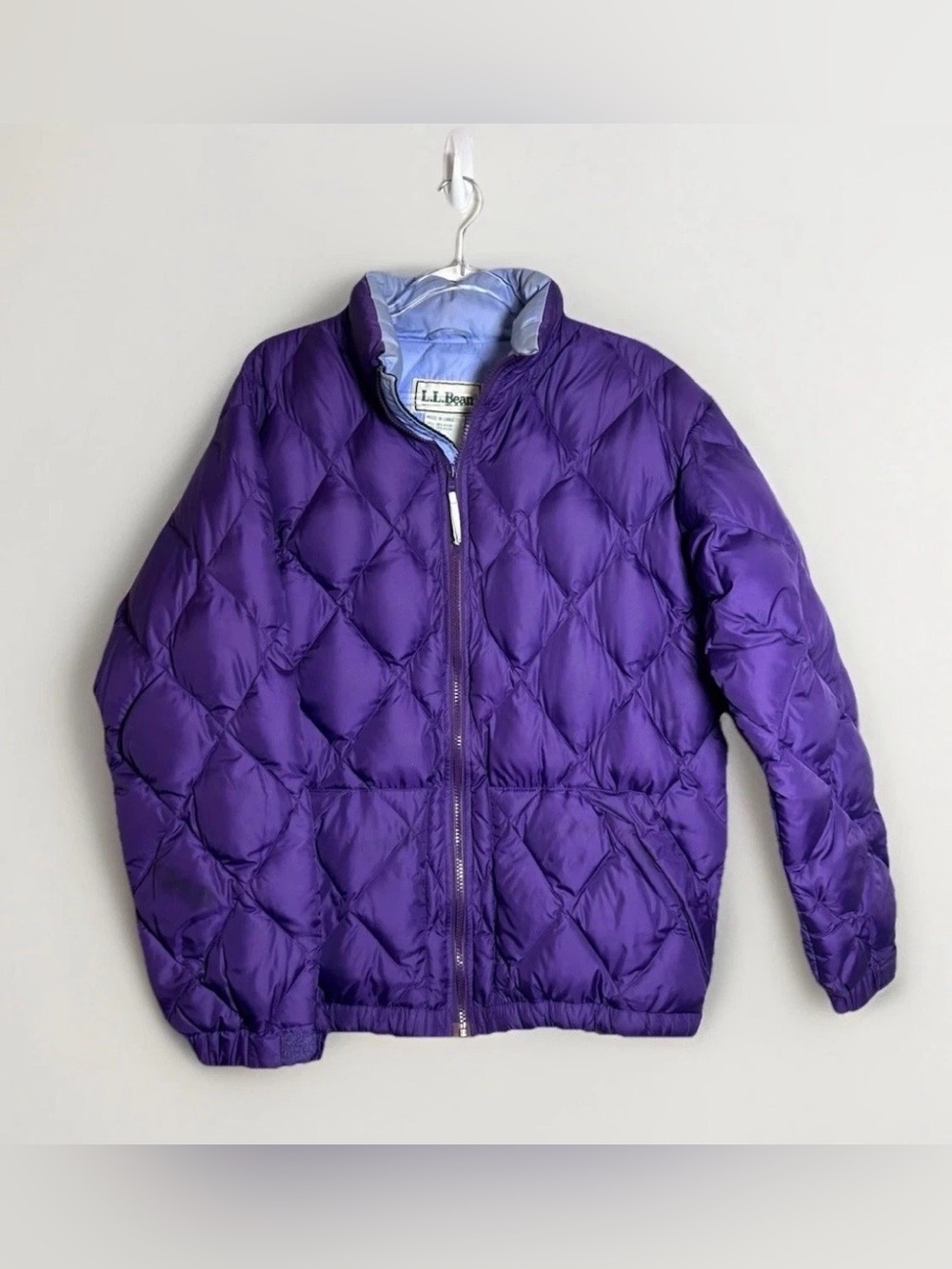Vtg LL Bean Coat Goose Down Puffer Quilted Women L Purple Pockets Outdoors Warm
